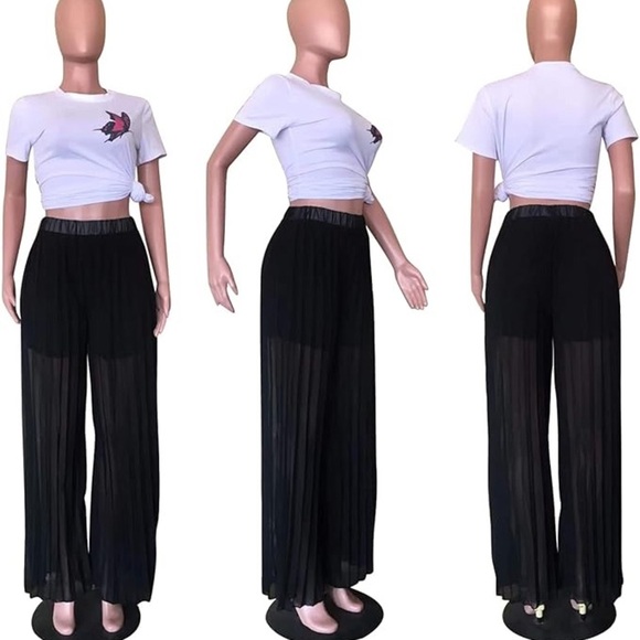 NWOT Palazzo Chiffon Pleated High Waist Pants, Wide-Leg Loose Maxi Fit, XL - Picture 11 of 15
